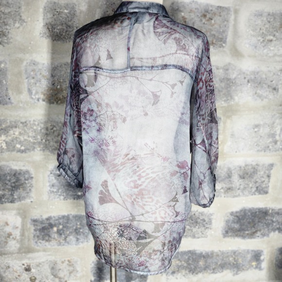 Jeans by BUFFALO sz L petite sheer button front 3/4 sleeve blouse - Picture 4 of 5